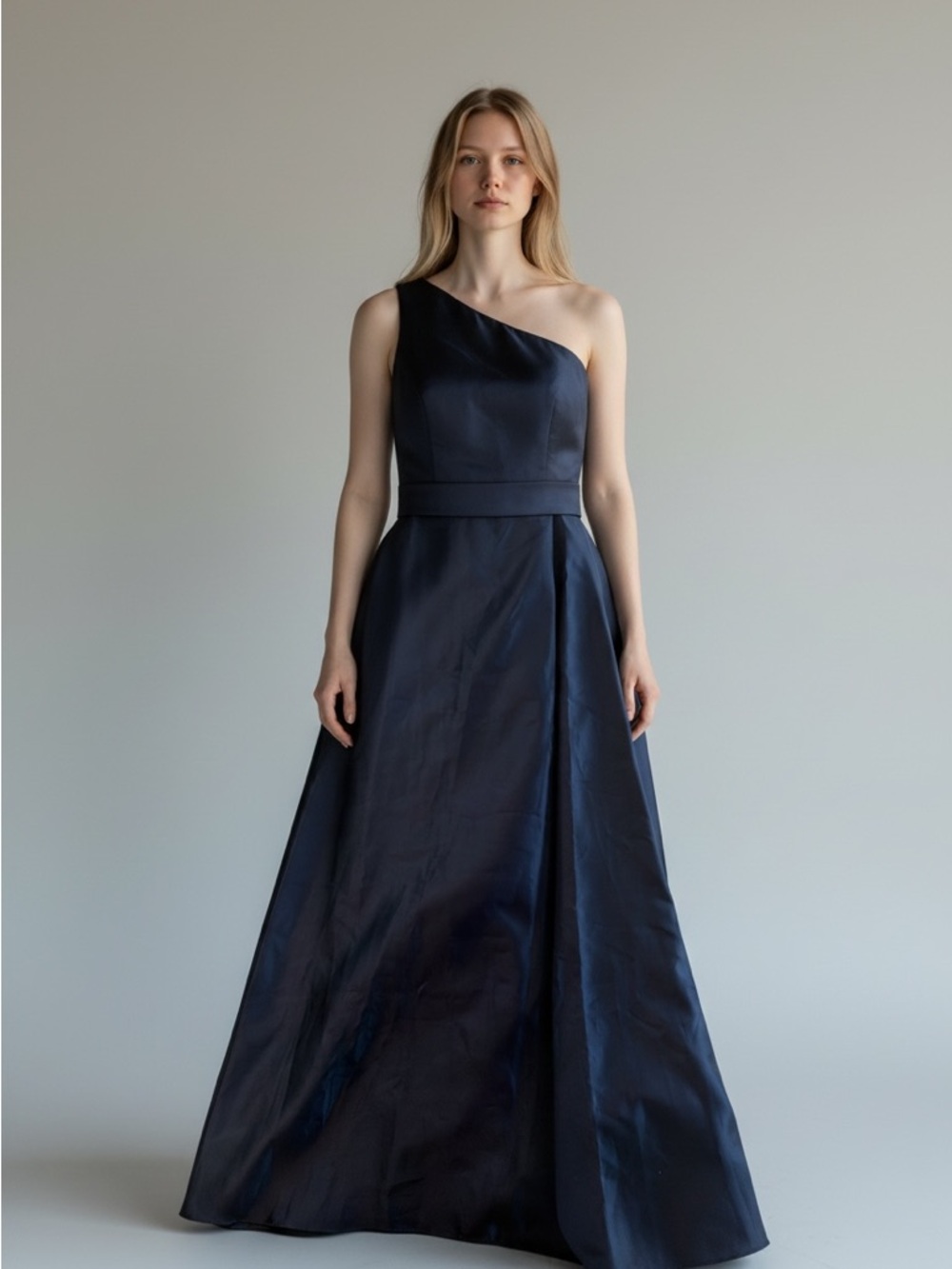 NEVER BEEN WORN ALFRED SUNG One-Shoulder Navy Formal Gown